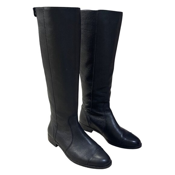 Ann Taylor Leather Riding Boot Size 8 Black Almond Toe Regular Calf - Picture 1 of 11